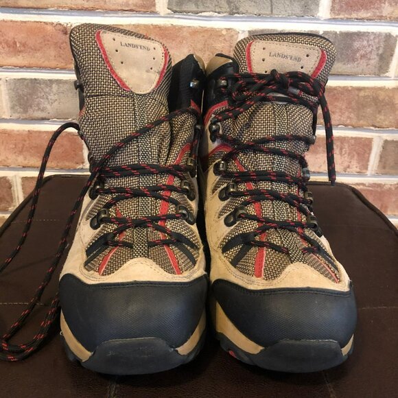 Lands End Mens Alpine Trekker Hiking Suede Boots Lace Up Camel Brown 10D - Picture 2 of 9